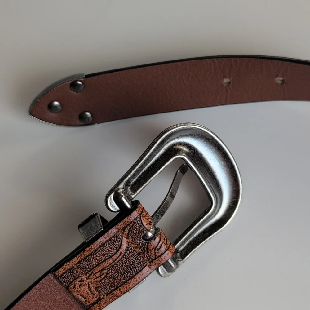 Brown Embossed Faux Leather Pleather Cowgirl Cowboy Western Tooled Belt
